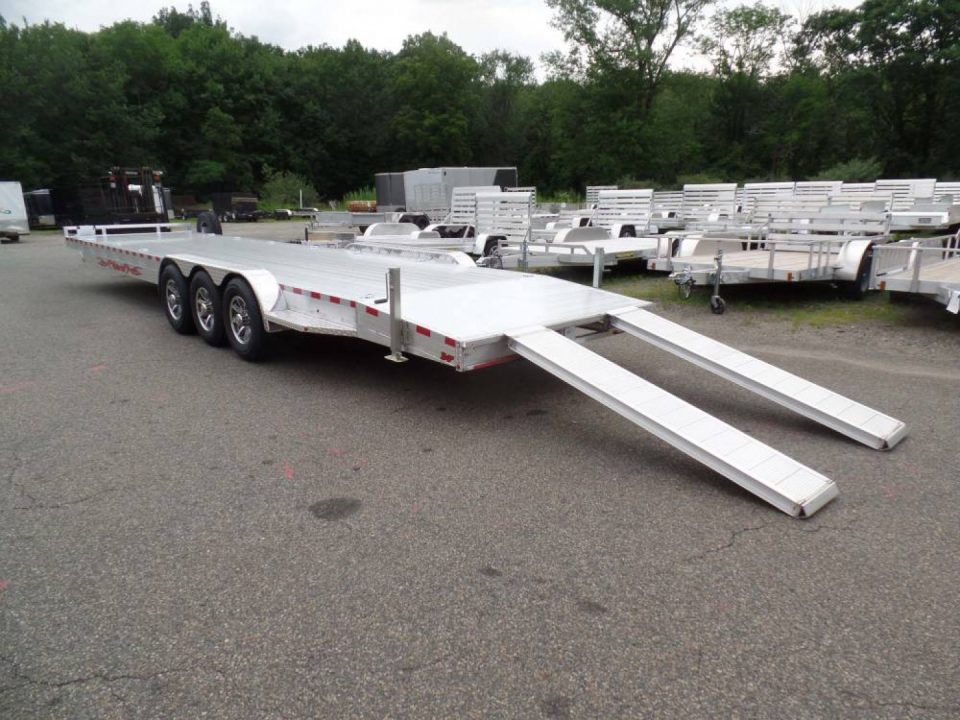 New Two Car Aluminum Trailer, 34 ft. long deck, hold two cars or three sideXsides.