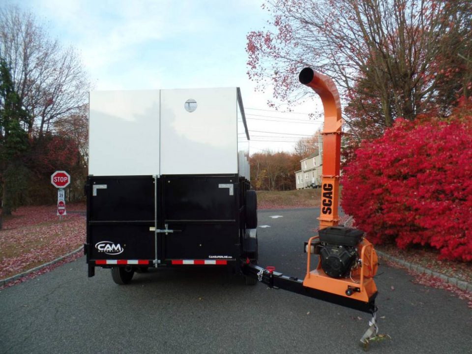 New EXAMPLE / Dump Trailer with Leaf Vacuum and Enclosure for Leaves, and swing away mount 270 degree mount