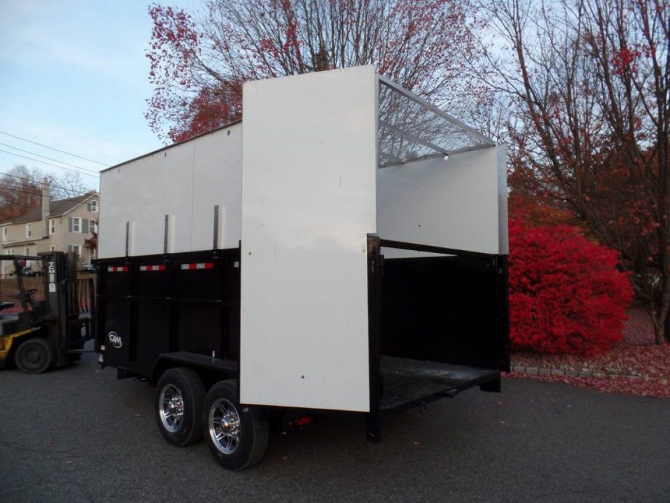 New EXAMPLE / Dump Trailer with Leaf Vacuum and Enclosure for Leaves, and swing away mount 270 degree mount