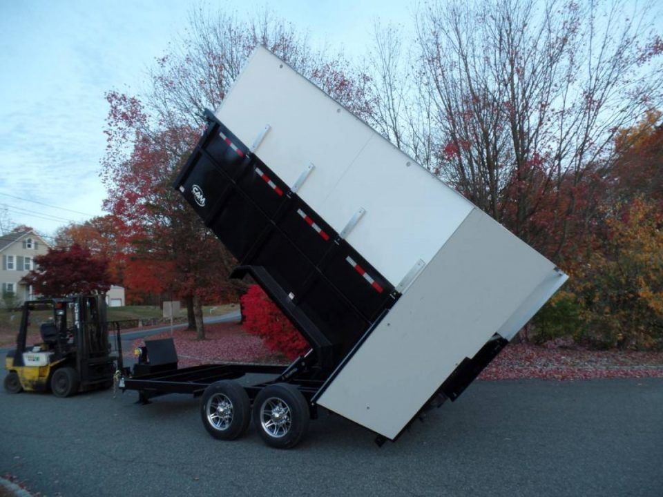New EXAMPLE / Dump Trailer with Leaf Vacuum and Enclosure for Leaves, and swing away mount 270 degree mount