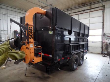 New Leaf Vacuum Mount on Back of a Dump Trailer, Swing Around Mount. 270 degrees.