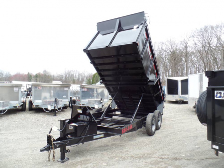 New DUMP TRAILER 7X14X4ft. sides, 14,000 lb. GVWR, 14.5 Yards, with Barn Doors, Ramps, Tarp and Roller, Heavy Duty Framing our ID# 014367