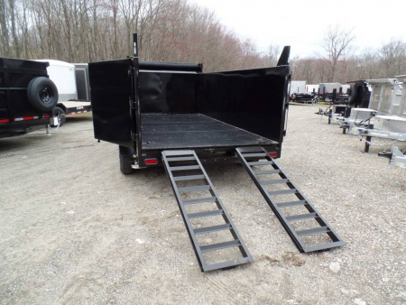 New DUMP TRAILER 7X14X4ft. sides, 14,000 lb. GVWR, 14.5 Yards, with Barn Doors, Ramps, Tarp and Roller, Heavy Duty Framing our ID# 014367
