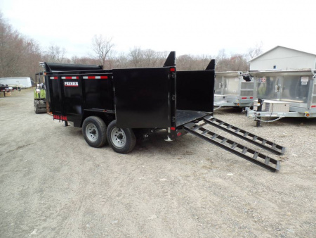 New DUMP TRAILER 7X14X4ft. sides, 14,000 lb. GVWR, 14.5 Yards, with Barn Doors, Ramps, Tarp and Roller, Heavy Duty Framing our ID# 014367