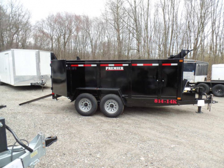 New DUMP TRAILER 7X14X4ft. sides, 14,000 lb. GVWR, 14.5 Yards, with Barn Doors, Ramps, Tarp and Roller, Heavy Duty Framing our ID# 014367