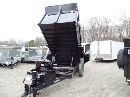 New DUMP TRAILER 7X14X4ft. sides, 14,000 lb. GVWR, 14.5 Yards, with Barn Doors, Ramps, Tarp and Roller, Heavy Duty Framing our ID# 014367
