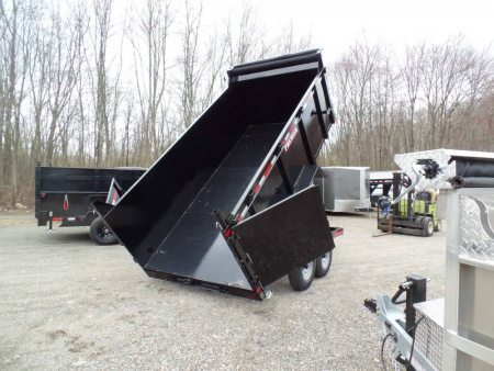 New DUMP TRAILER 7X14X4ft. sides, 14,000 lb. GVWR, 14.5 Yards, with Barn Doors, Ramps, Tarp and Roller, Heavy Duty Framing our ID# 014367