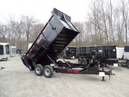 New DUMP TRAILER 7X14X4ft. sides, 14,000 lb. GVWR, 14.5 Yards, with Barn Doors, Ramps, Tarp and Roller, Heavy Duty Framing our ID# 014367