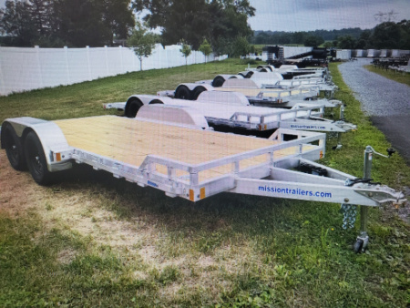 New 2026 ALCOM 7X18 TANDEM AXLE ALUMINUM Car / Racing Trailer WITH 2-3500 LB AXLES, REMOVEABLE DRIVERS SIDE FENDER, D RINGS, STAKE POCKETS, SLIDE IN RAMPS, WOOD DECK