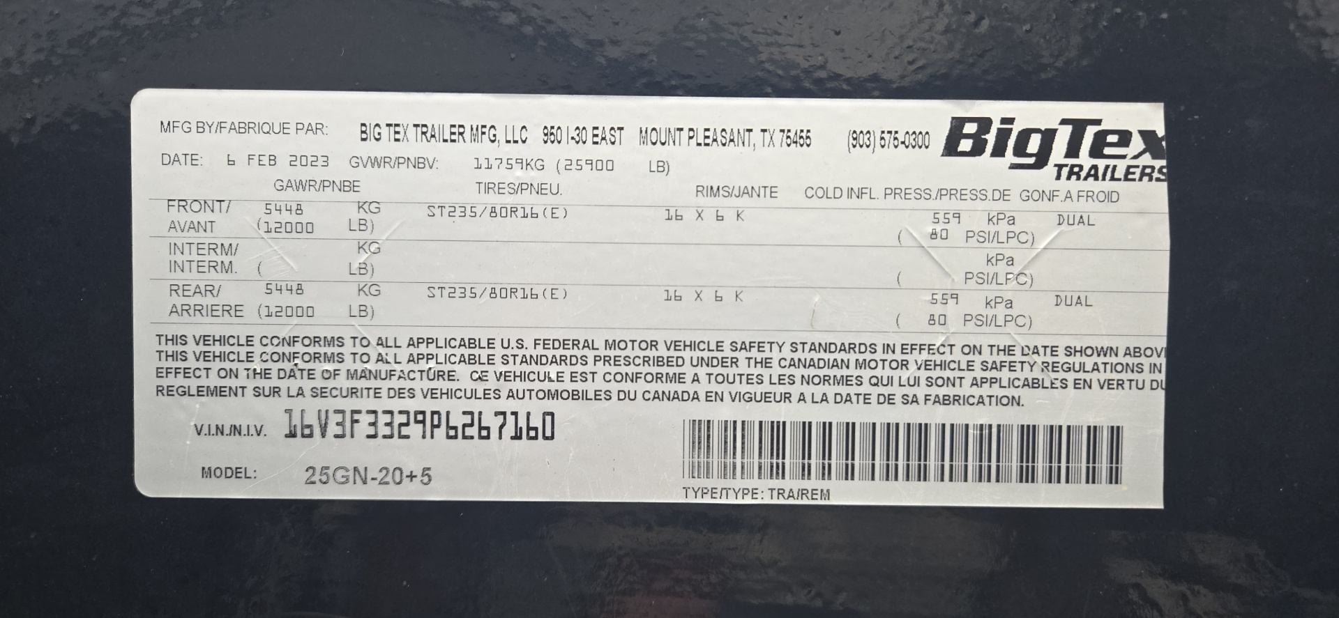 Used Repo 2023 Big Tex Trailers 25GN-20+5 Flatbed Trailer