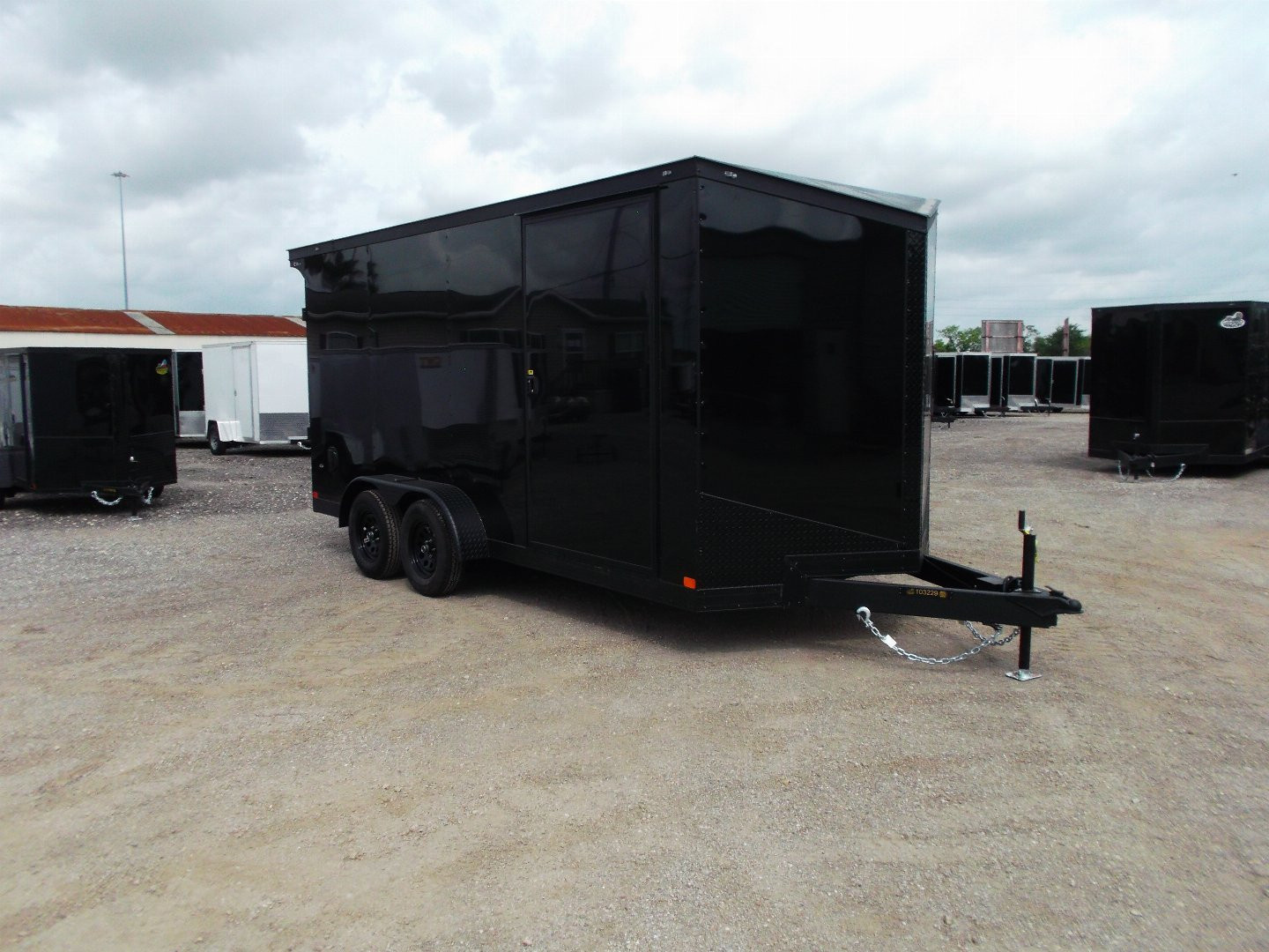 New 2026 Covered Wagon Trailers 7x16 Cargo Trailer / Enclosed Trailer / 7ft Interior / Extra Wide Ramp / 48" RV Side Door / .080 Black Poly Core Semi-Screwless Exterior / Black Out Package / Slant V-Nose / Rear Spoiler w/ LED Loading Lights