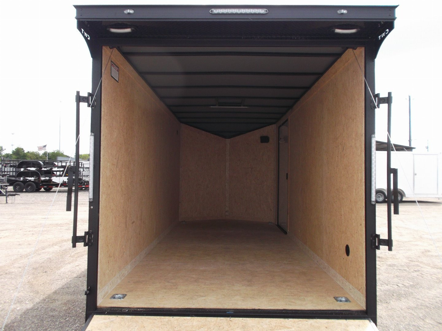 New 2026 Covered Wagon Trailers 7x16 Cargo Trailer / Enclosed Trailer / 7ft Interior / Extra Wide Ramp / 48" RV Side Door / .080 Black Poly Core Semi-Screwless Exterior / Black Out Package / Slant V-Nose / Rear Spoiler w/ LED Loading Lights