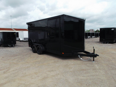 New 2026 Covered Wagon Trailers 7x16 Cargo Trailer / Enclosed Trailer / 7ft Interior / Extra Wide Ramp / 48  RV Side Door / .080 Black Poly Core Semi-Screwless Exterior / Black Out Package / Slant V-Nose / Rear Spoiler w/ LED Loading Lights
