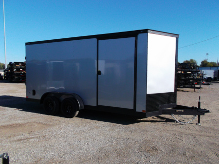 New 2026 Covered Wagon Trailers 7x16 Cargo Trailer / Enclosed Trailer / 7ft Interior / Extra Wide Ramp / 48" RV Door / .080 Silver Poly Core Semi-Screwless Exterior / Black Out Package