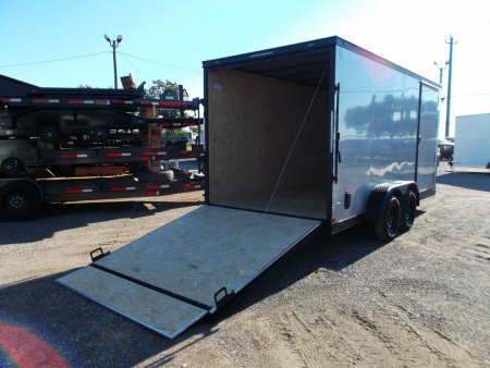New 2026 Covered Wagon Trailers 7x16 Cargo Trailer / Enclosed Trailer / 7ft Interior / Extra Wide Ramp / 48" RV Door / .080 Silver Poly Core Semi-Screwless Exterior / Black Out Package