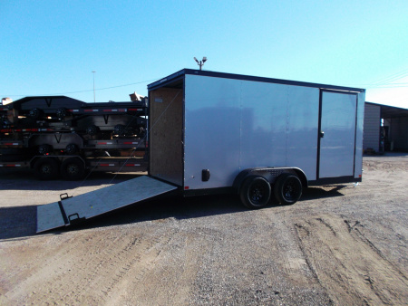 New 2026 Covered Wagon Trailers 7x16 Cargo Trailer / Enclosed Trailer / 7ft Interior / Extra Wide Ramp / 48" RV Door / .080 Silver Poly Core Semi-Screwless Exterior / Black Out Package