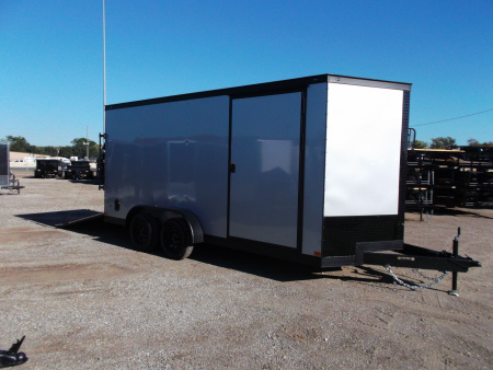 New 2026 Covered Wagon Trailers 7x16 Cargo Trailer / Enclosed Trailer / 7ft Interior / Extra Wide Ramp / 48" RV Door / .080 Silver Poly Core Semi-Screwless Exterior / Black Out Package