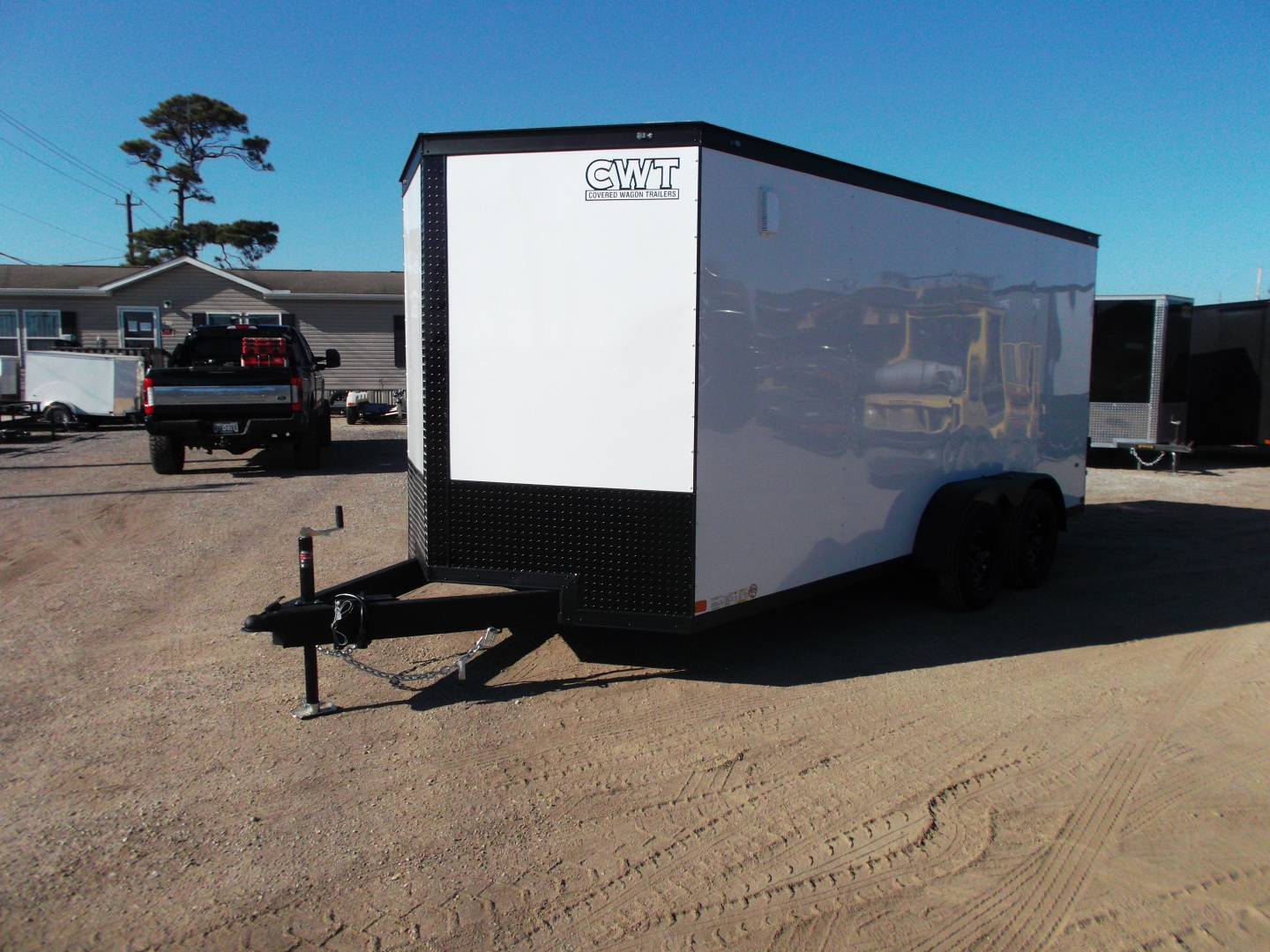 New 2026 Covered Wagon Trailers 7x16 Cargo Trailer / Enclosed Trailer / 6'6" Interior / Extra Wide Ramp / 48" RV Door / .030 White Semi-Screwless Exterior / Black Out Package Cargo / Enclosed Trailer