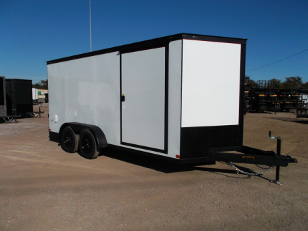 New 2026 Covered Wagon Trailers 7x16 Cargo Trailer / Enclosed Trailer / 6'6" Interior / Extra Wide Ramp / 48" RV Door / .030 White Semi-Screwless Exterior / Black Out Package Cargo / Enclosed Trailer