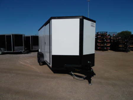 New 2026 Covered Wagon Trailers 7x16 Cargo Trailer / Enclosed Trailer / 6'6" Interior / Extra Wide Ramp / 48" RV Door / .030 White Semi-Screwless Exterior / Black Out Package Cargo / Enclosed Trailer