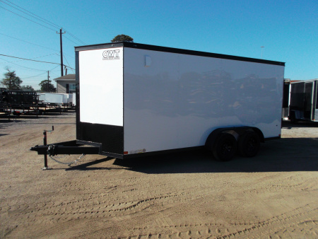 New 2026 Covered Wagon Trailers 7x16 Cargo Trailer / Enclosed Trailer / 6'6" Interior / Extra Wide Ramp / 48" RV Door / .030 White Semi-Screwless Exterior / Black Out Package Cargo / Enclosed Trailer
