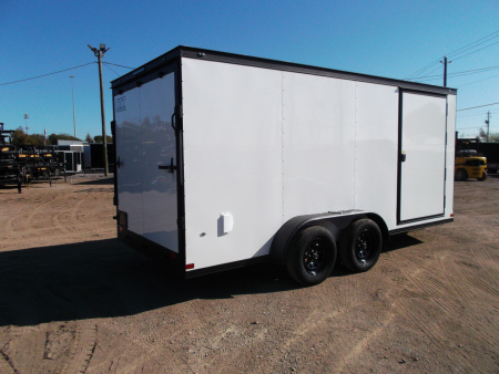 New 2026 Covered Wagon Trailers 7x16 Cargo Trailer / Enclosed Trailer / 6'6" Interior / Extra Wide Ramp / 48" RV Door / .030 White Semi-Screwless Exterior / Black Out Package Cargo / Enclosed Trailer