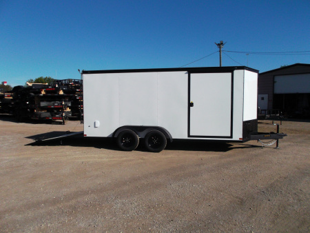 New 2026 Covered Wagon Trailers 7x16 Cargo Trailer / Enclosed Trailer / 6'6" Interior / Extra Wide Ramp / 48" RV Door / .030 White Semi-Screwless Exterior / Black Out Package Cargo / Enclosed Trailer