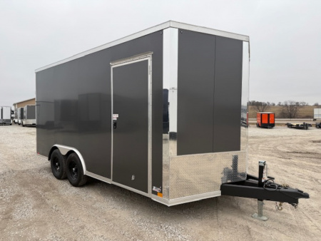 New 2026 Cross Charcoal 8.5'x16' 10k Alpha Flat Top V-Nose Enclosed Cargo Trailer