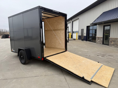 New 2026 Cross Charcoal/Black 6'x10' 3k Alpha Flat Top V-Nose Enclosed Cargo Trailer