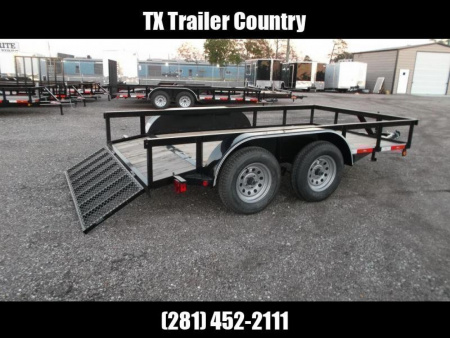New 2026 Longhorn Trailers 77x12 Tandem Axle Utility Trailer / UTV Trailer / 2ft Dovetail / 2ft Ramp Gate / LED Lights