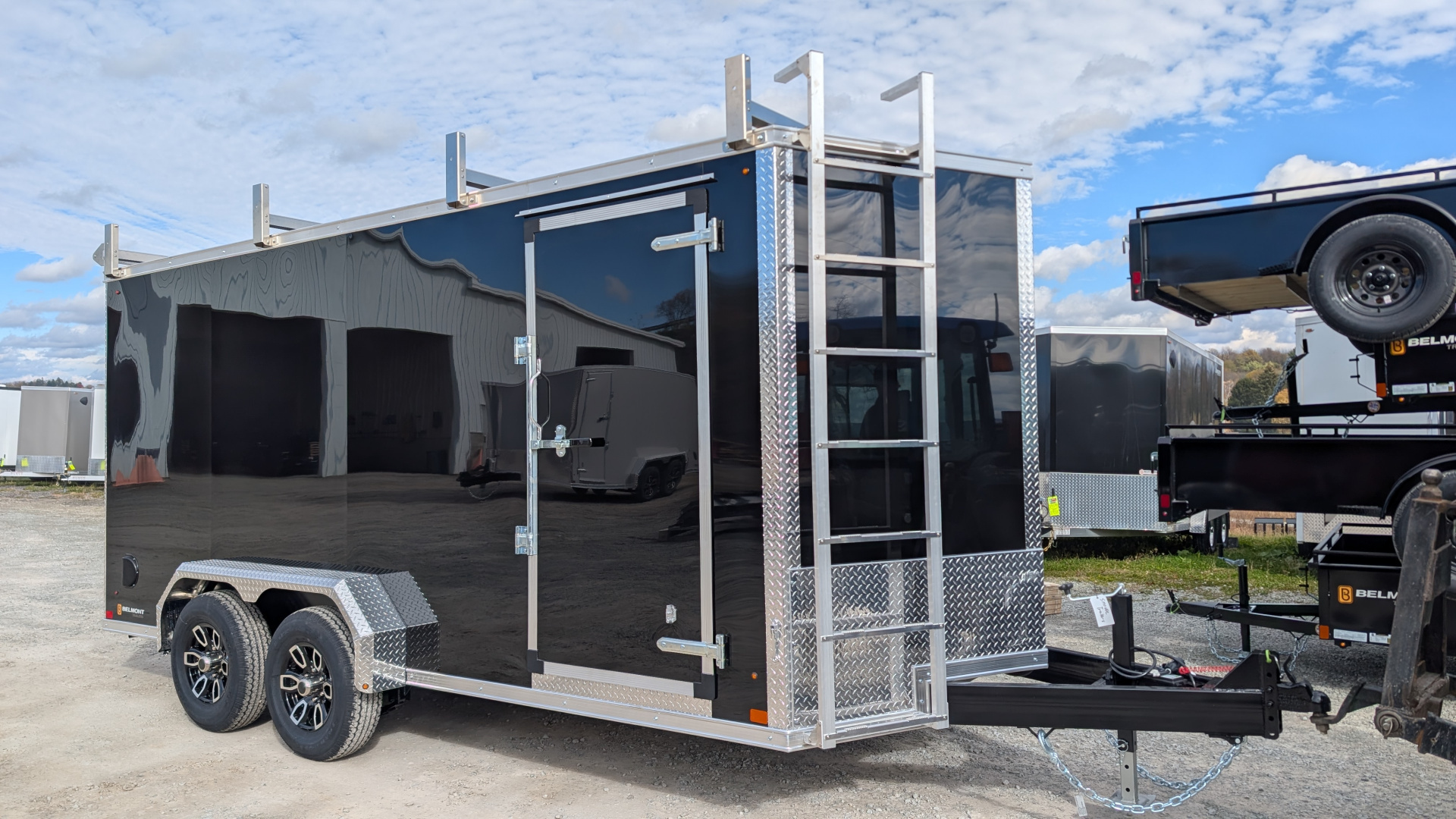New 2026 BELMONT 7x16 HD V-Nose Contractor Cargo Trailer w/ HD RAMP DOOR ( 9990# GVW - POLYCOR EXTERIOR!)
