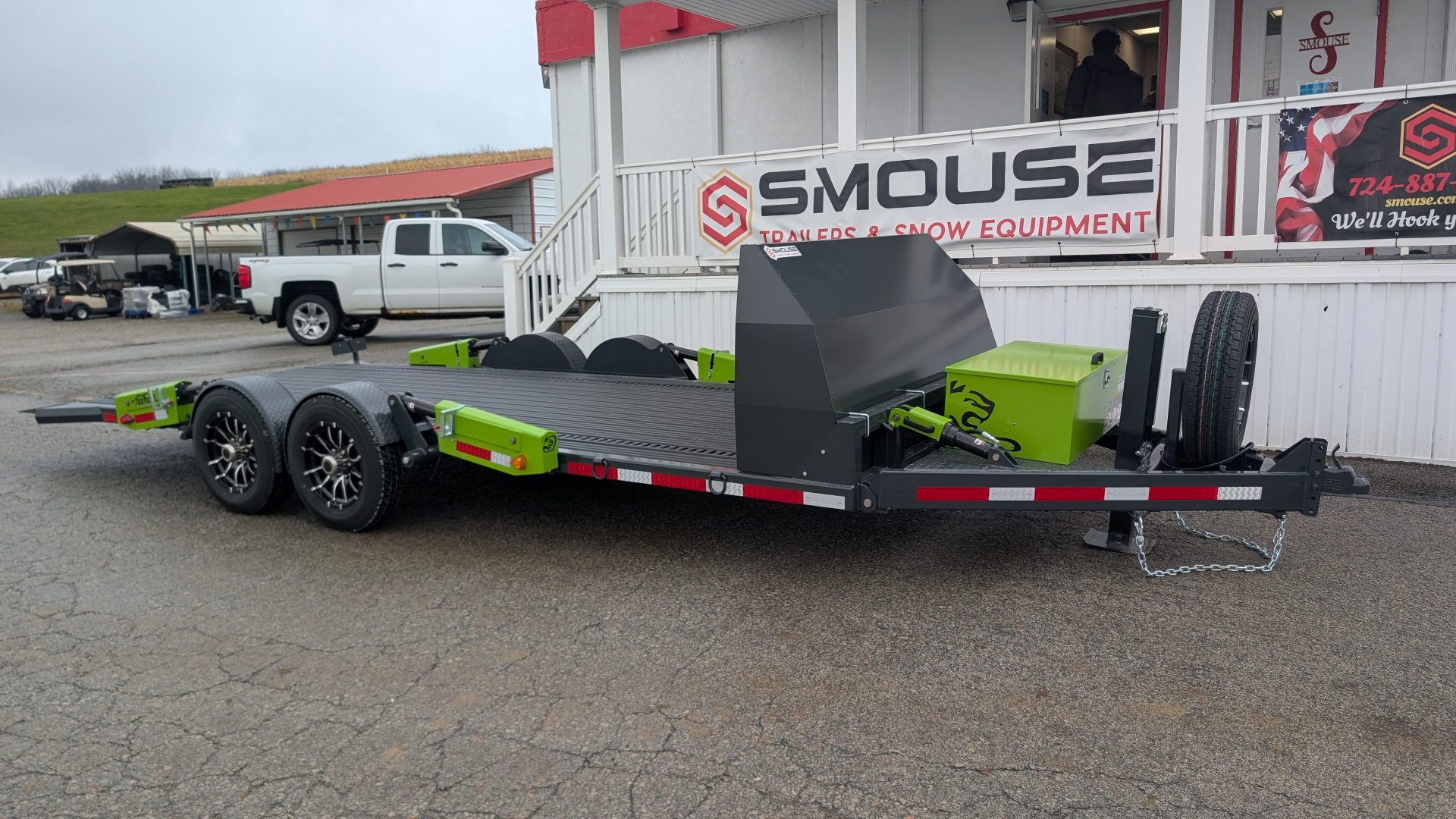 New 2026 "FlatTrak" by Belmont 7x18 Hydraulic Car Hauler w/ Hydraulic Jack