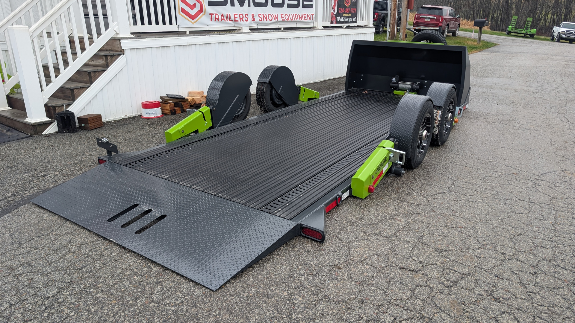 New 2026 "FlatTrak" by Belmont 7x18 Hydraulic Car Hauler w/ Hydraulic Jack