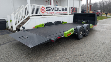 New 2026 "FlatTrak" by Belmont 7x18 Hydraulic Car Hauler w/ Hydraulic Jack