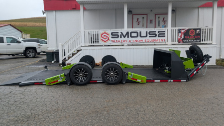 New 2026 "FlatTrak" by Belmont 7x18 Hydraulic Car Hauler w/ Hydraulic Jack