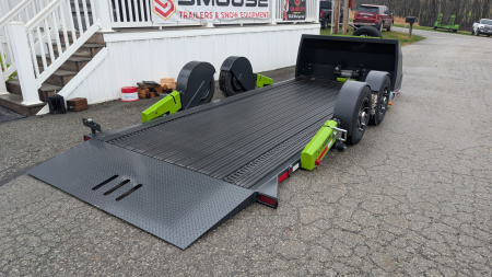 New 2026 "FlatTrak" by Belmont 7x18 Hydraulic Car Hauler w/ Hydraulic Jack