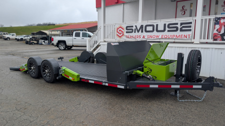 New 2026 "FlatTrak" by Belmont 7x18 Hydraulic Car Hauler w/ Hydraulic Jack