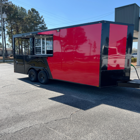 New 8.5X20TA3 Red & Black Concession Porch Trailer