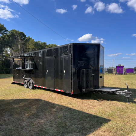 New 8.5X28TA Black Concession Gullwing Porch Trailer