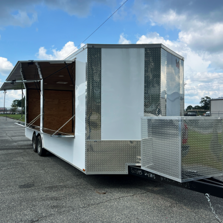 New 8.5X24TA3 White Gullwing Vendor Trailer