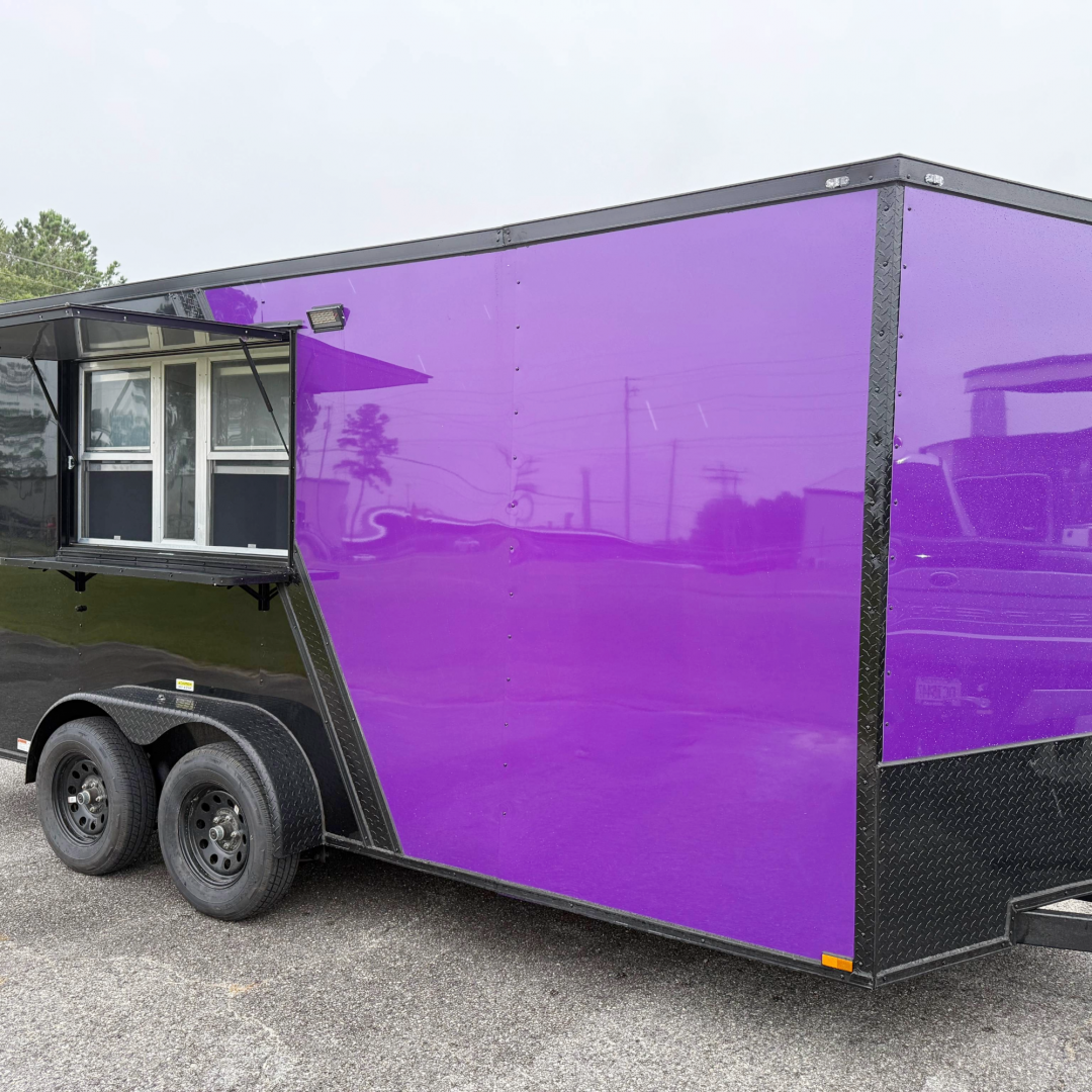 New 7X16TA Purple & Black Concession Trailer