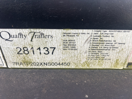 Used USED 2022 Quality Trailers 20' Deckover (16' + 4' Dovetail) General Duty - Pintle - 12000# GVWR