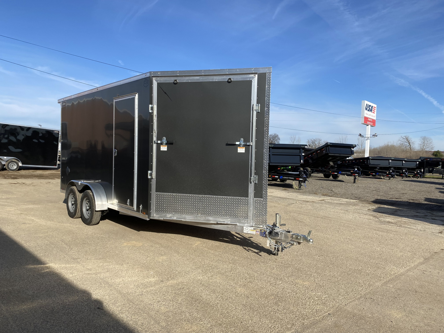 New 2026 Lightning Trailers 7x19 Aluminum 2-Place w/7ft Height & Rear Spoiler Snowmobile Trailer