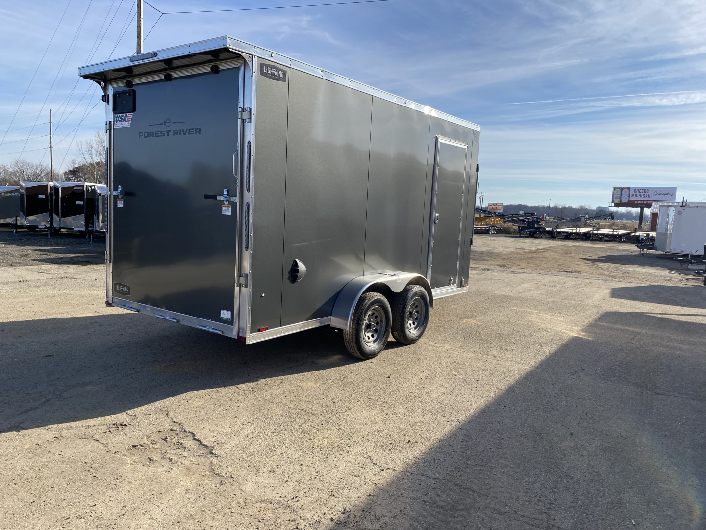 New 2026 Lightning Trailers 7x19 Aluminum 2-Place w/7ft Height & Rear Spoiler Snowmobile Trailer