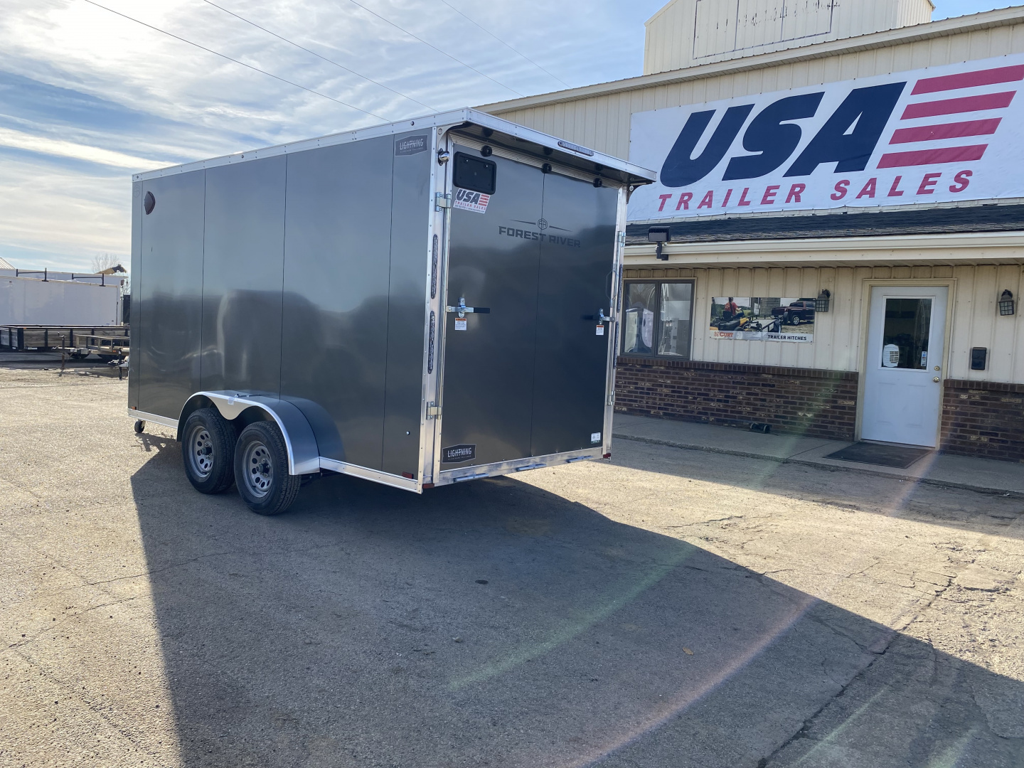 New 2026 Lightning Trailers 7x19 Aluminum 2-Place w/7ft Height & Rear Spoiler Snowmobile Trailer