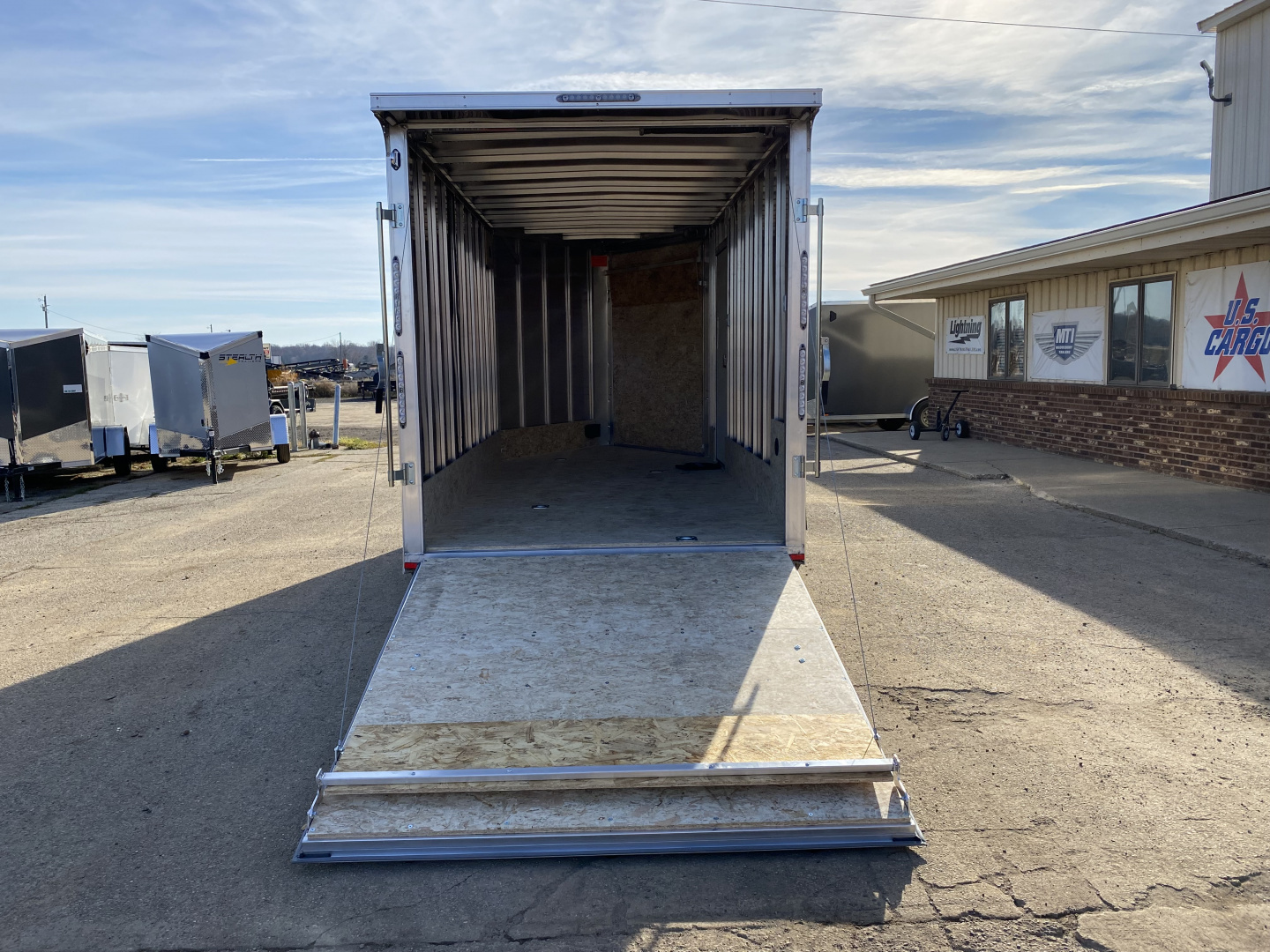 New 2026 Lightning Trailers 7x19 Aluminum 2-Place w/7ft Height & Rear Spoiler Snowmobile Trailer