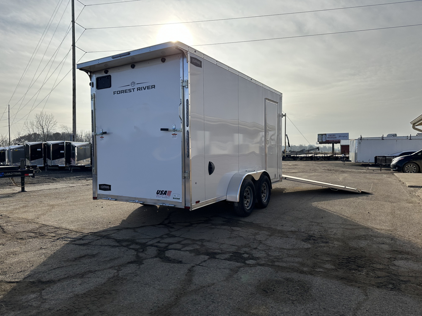 New 2026 Lightning Trailers 7x19 Aluminum 2-Place W/7ft Height & Rear Spoiler Snowmobile Trailer