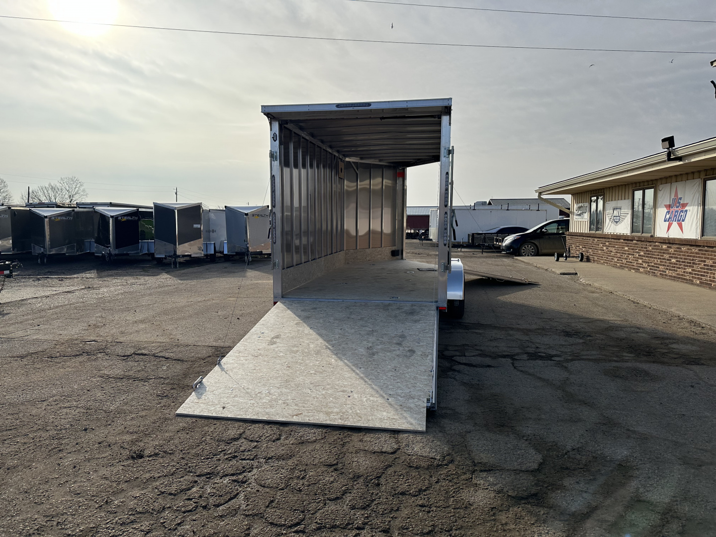 New 2026 Lightning Trailers 7x19 Aluminum 2-Place W/7ft Height & Rear Spoiler Snowmobile Trailer