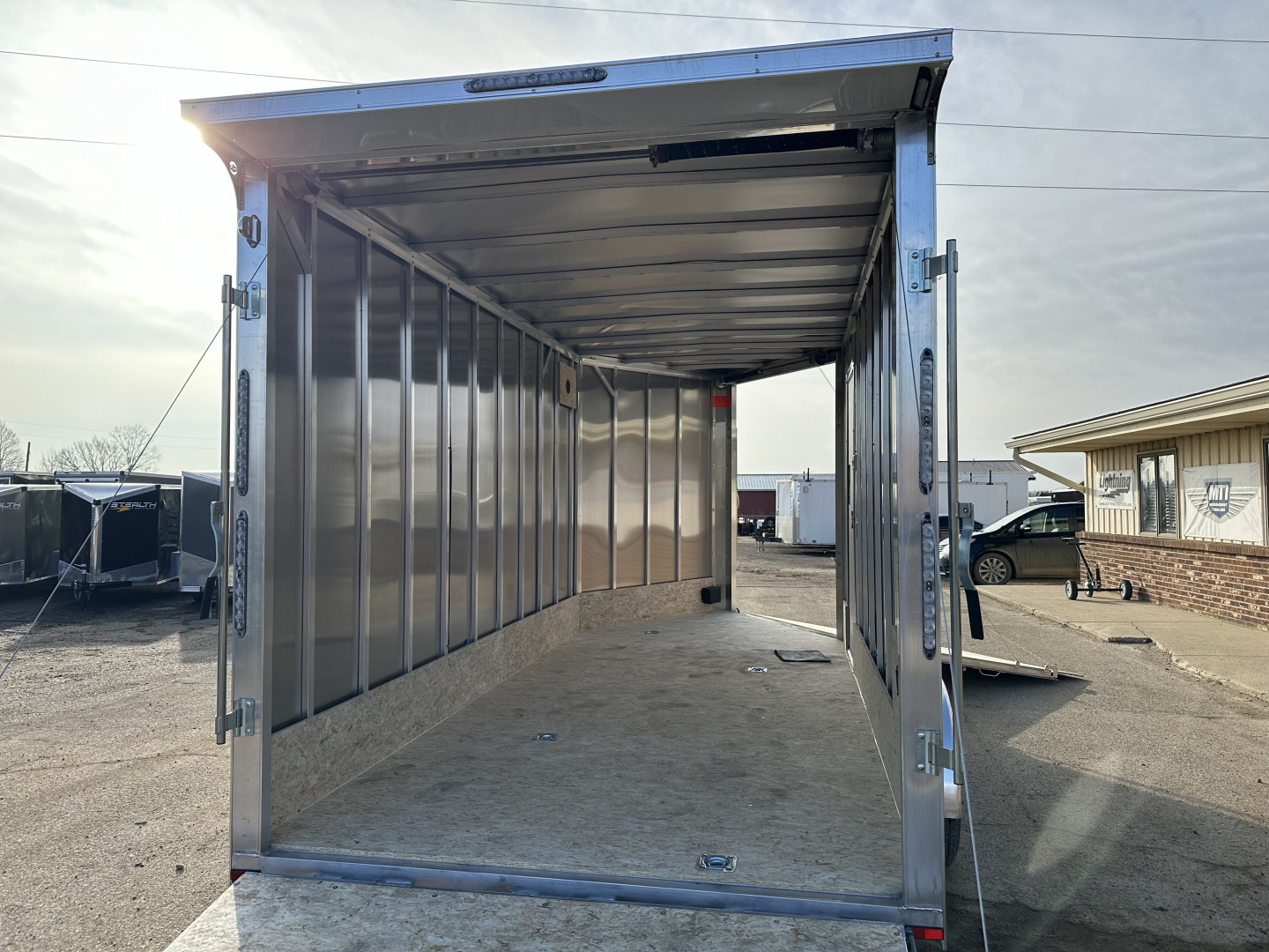 New 2026 Lightning Trailers 7x19 Aluminum 2-Place W/7ft Height & Rear Spoiler Snowmobile Trailer