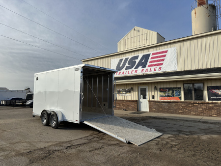 New 2026 Lightning Trailers 7x19 Aluminum 2-Place W/7ft Height & Rear Spoiler Snowmobile Trailer